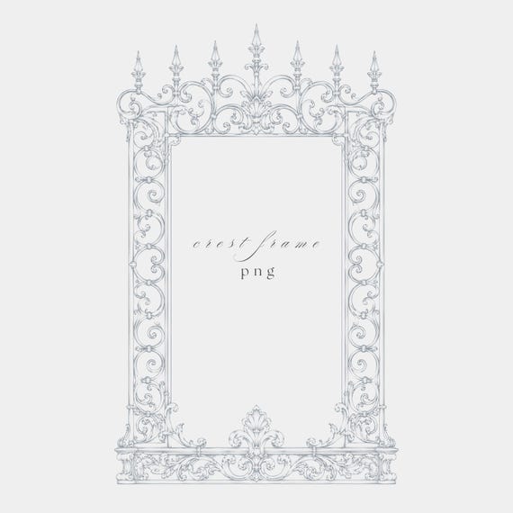 Wrought Iron Baroque Frame PNG | Fine Line Pencil Clipart | Wedding | Transparent | 300 DPI