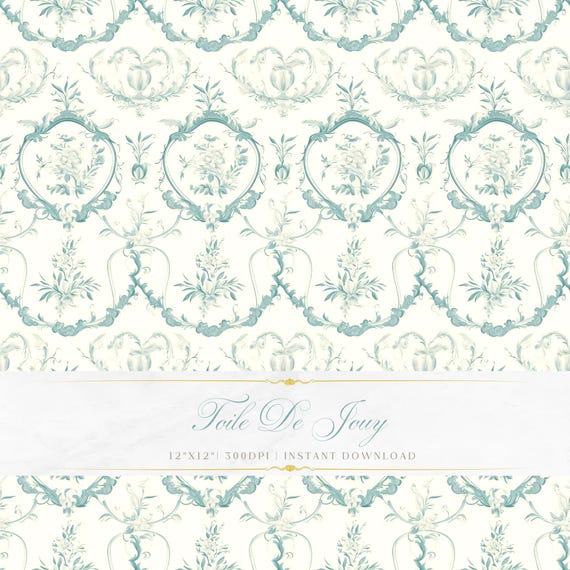 Toile De Jouy Blue Floral Pattern | Baroque Art Print (Digital Download)