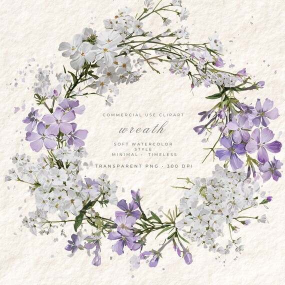 Floral Watercolor Wreath PNG Clipart, Soft Pastel Botanical Art, Wedding Card Design Transparent, Instant Download Commercial Use