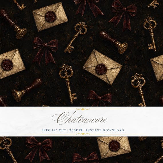 Dark Antique Key Envelope Seamless Pattern, Secret Correspondence Digital Paper, Victorian Tile