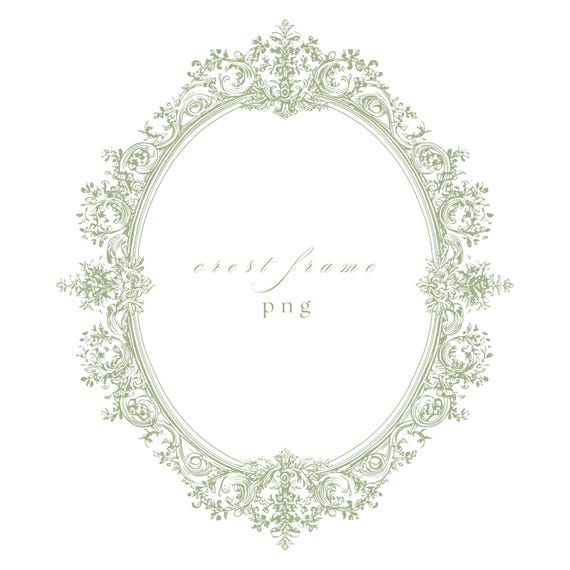 Elegant Sage Green Wedding Crest Frame PNG, Fine Line Monogram Border Clipart