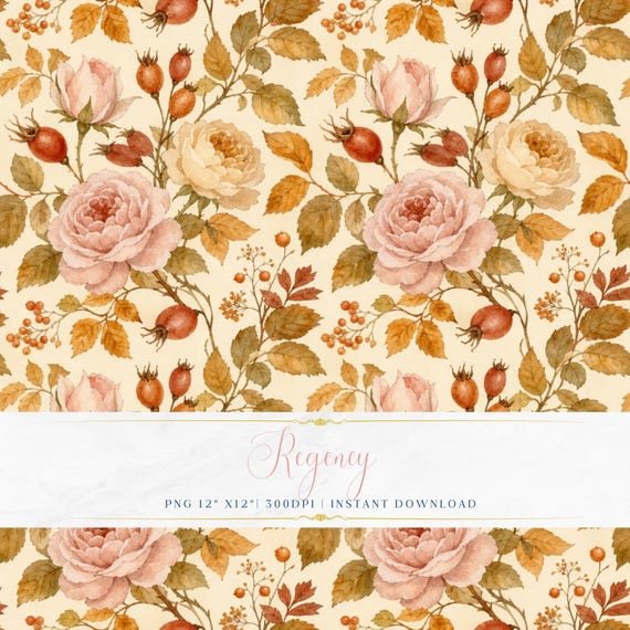 Cottagecore Floral Seamless PNG Shabby Chic Digital Paper Vintage Botanical Pattern Wallpaper