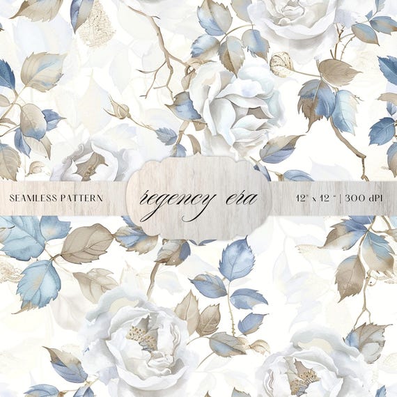 Blue Beige Floral Seamless Pattern, Elegant Vintage Roses Digital Paper, Neutral Botanical Watercolor Background, Fabric Wallpaper Design