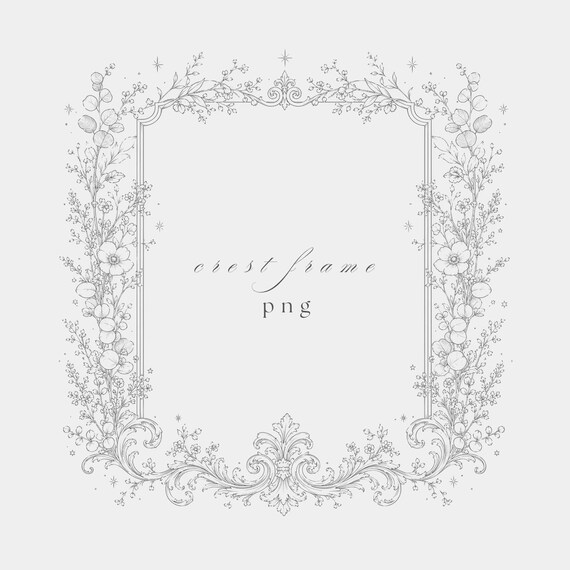 Rococo Wedding Frame PNG | Fine Line Baroque Clipart | 300 DPI | Transparent Background
