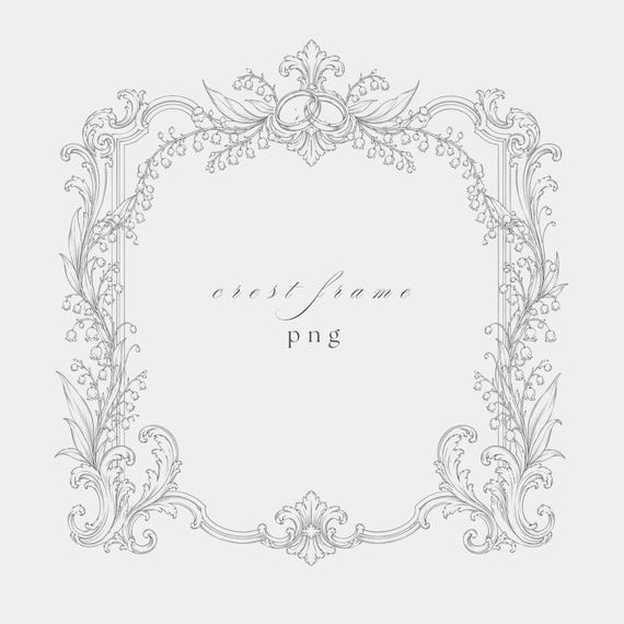 Baroque Square Frame PNG | Fine Line Wedding Clipart | High Resolution | Transparent Download