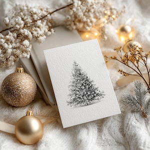 Fine Line Christmas Tree Clipart, Minimal Holiday Tree PNG, Elegant Winter Design, Canva Graphic image 2