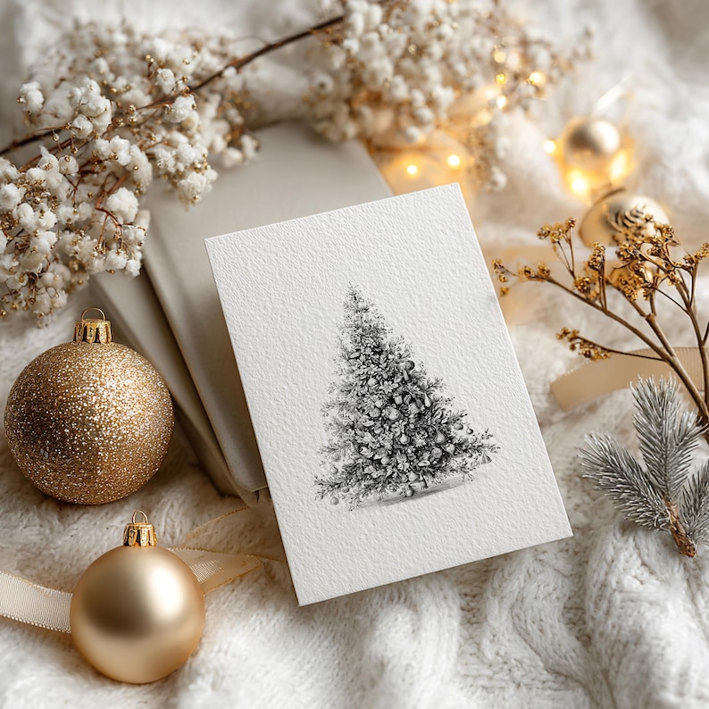 Fine Line Christmas Tree Clipart, Minimal Holiday Tree PNG, Elegant Winter Design, Canva Graphic image 2