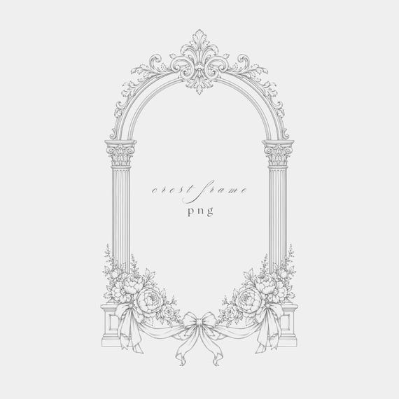 Baroque Pillar Frame PNG | Fine Line Wedding Clipart | Transparent Background | 300 DPI
