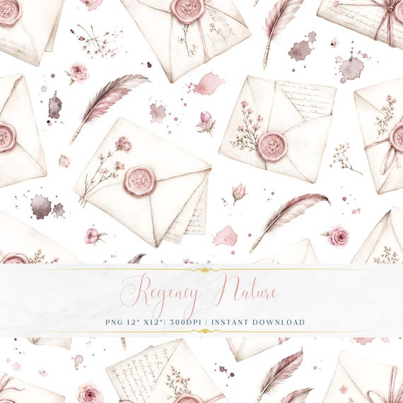 Soft Romantic Love Letters Wallpaper PNG Elegant Seamless Watercolor Floral Digital Paper Pattern