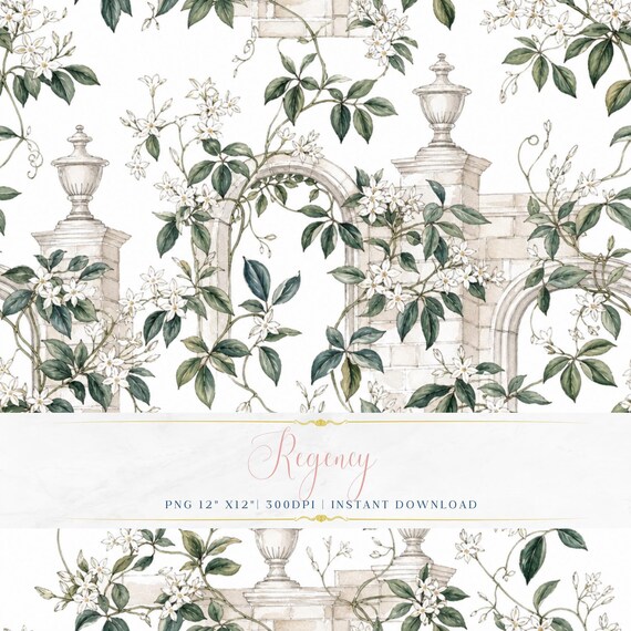 Cottagecore Garden Seamless PNG Vintage Botanical Digital Paper Printable Floral Wallpaper