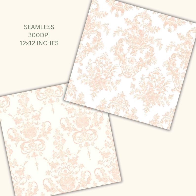 Rokoko-Rosa Digitalpapier | Nahtlose Muster im französischen Vintage-Stil (300 DPI JPEGs) Bild 7