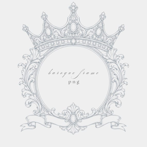 Baroque Crown Frame PNG | Fine Line Pencil Clipart | Wedding Stationery | Transparent | 300 DPI