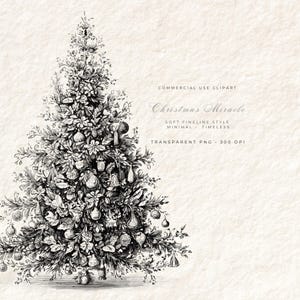 Fine Line Christmas Tree Clipart, Minimal Holiday Tree PNG, Elegant Winter Design, Canva Graphic image 1