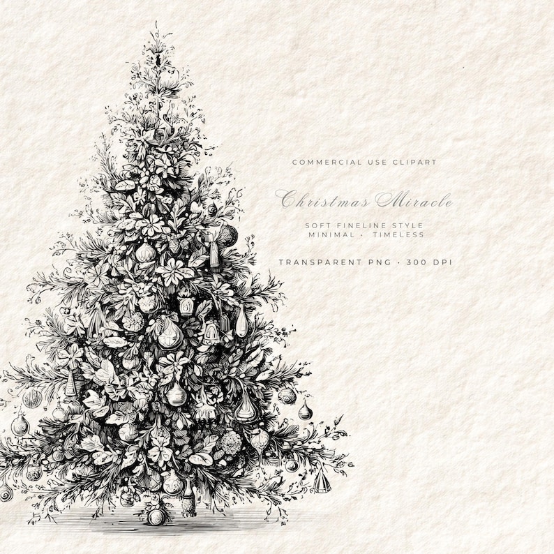 Fine Line Christmas Tree Clipart, Minimal Holiday Tree PNG, Elegant Winter Design, Canva Graphic image 1