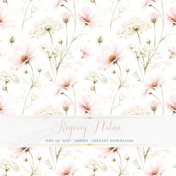 Elegant Cottagecore Botanical PNG Seamless Pastel Floral Wallpaper Fabric Pattern Design
