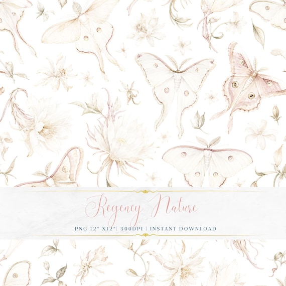 Romantic Watercolor Spring Nature Wallpaper PNG Vintage Botanical Seamless Printable Fabric Pattern