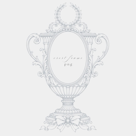 Baroque Urn Frame PNG | Fine Line Pencil Clipart | Wedding Stationery | Transparent | 300 DPI