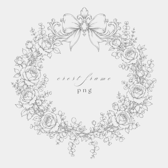 Wreath Baroque Frame PNG | Fine Line Wedding Clipart | 300 DPI | Transparent Background