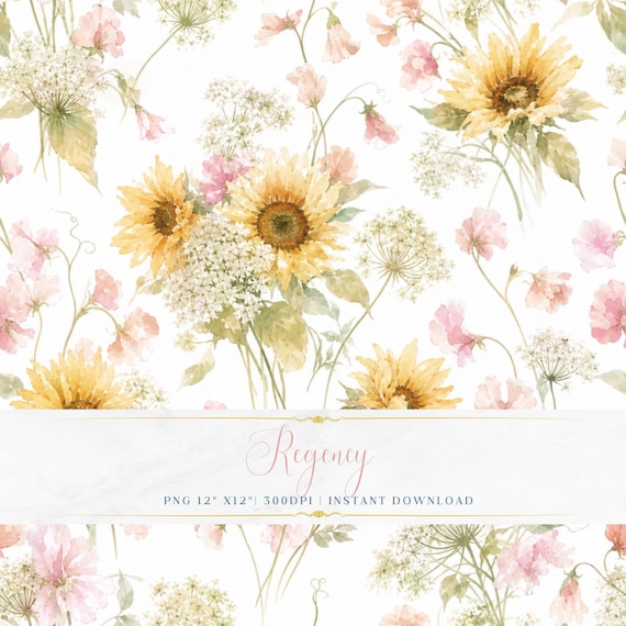 Vintage Botanical Seamless Pattern PNG Soft Pastel Floral Digital Paper Printable Wallpaper