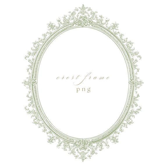 Sage Green Crest Frame PNG, Oval Wedding Monogram Border, Botanical Elegant Clipart
