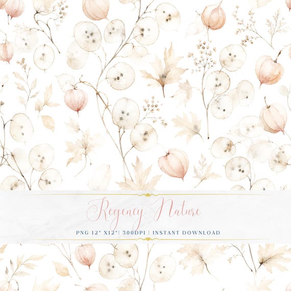 Autumn Watercolor Wallpaper PNG Romantic Regency Seamless Digital Paper Pattern