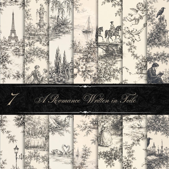 7 Toile de Jouy Seamless Patterns Bundle | French Vintage Digital Paper Pack | Châteaucore & Parisian Wallpaper Designs | 12x12 JPG