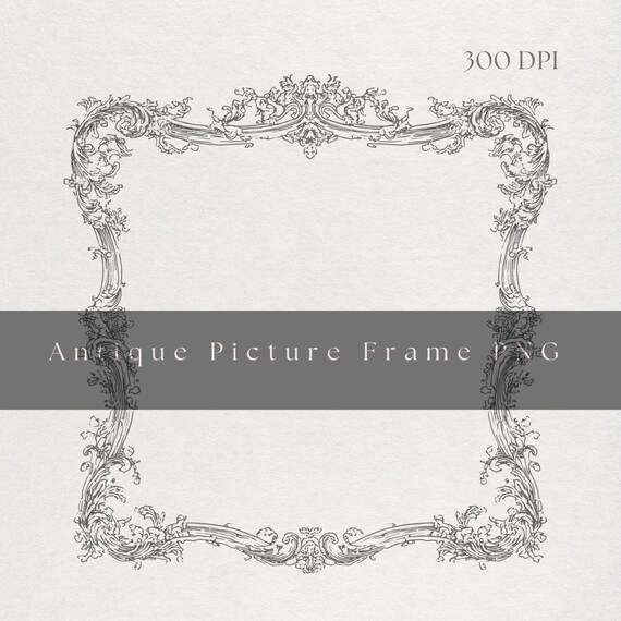 Antique Picture Frame Clipart PNG | Fine Line Baroque Border | Transparent Background | Digital Download Ornate Victorian Art