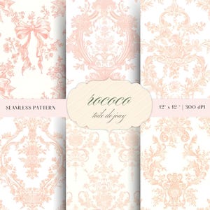 6 motivi senza soluzione di continuità rosa rococò / Elegante carta digitale 12x12" / Sfondi estetici francesi vintage / JPEG 300 DPI