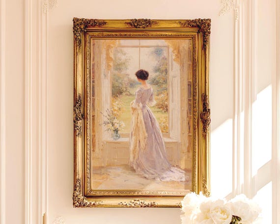Regency-Inspired Noblewoman Wall Art - Vintage Romantic Elegance, Soft Lavender Dress, Classical Pastel Home Decor, Printable Download
