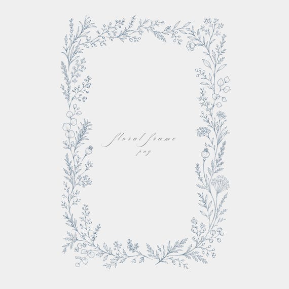 Botanical Border Frame PNG | Fine Line Pencil Clipart | Wedding Stationery | Transparent | 300 DPI