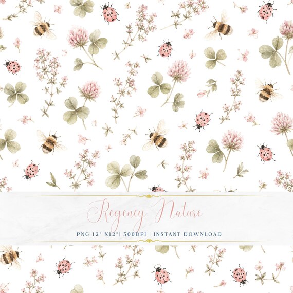 Vintage Botanical Wallpaper Pattern PNG Seamless Romantic Watercolor Digital Paper