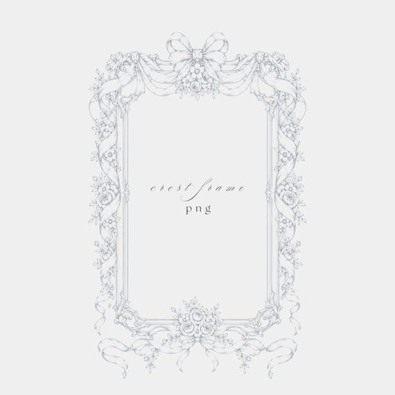 Baroque Ribbon Frame PNG | Fine Line Pencil Clipart | Wedding Stationery | Transparent | 300 DPI