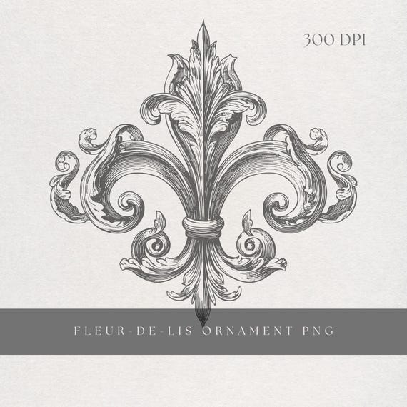 Fleur de Lis Clipart PNG | Fine Line Heraldic Ornament Illustration | Transparent Background | Digital Download Royal Symbol Art