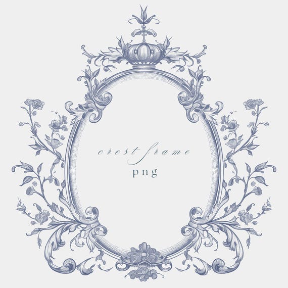 Baroque Wedding Crest Frame PNG | Floral Invitation Design (Digital Download)