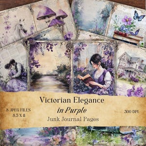 Victorian Junk Journal Pages | Purple Cottage Printables | Antique Ephemera Kit | Shabby Chic Scrapbook | Illustrated Journal Paper