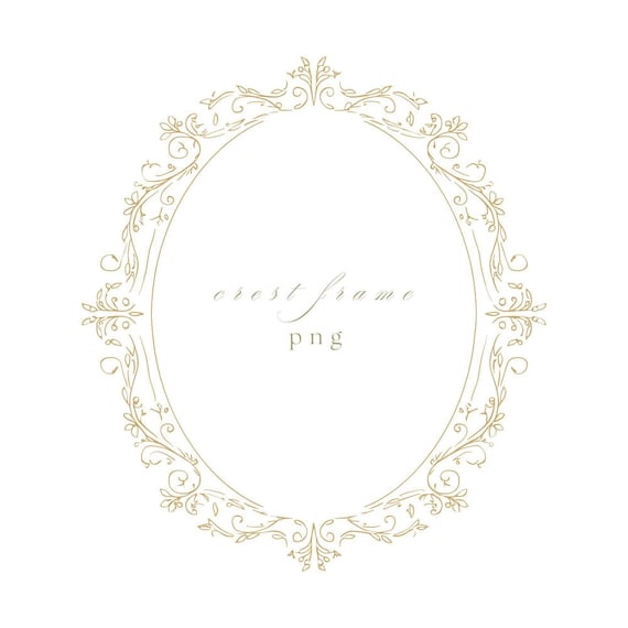 Minimal Gold Crest Frame PNG, Elegant Wedding Monogram Border, Oval Fine Line Clipart for Invitations and Branding Projects