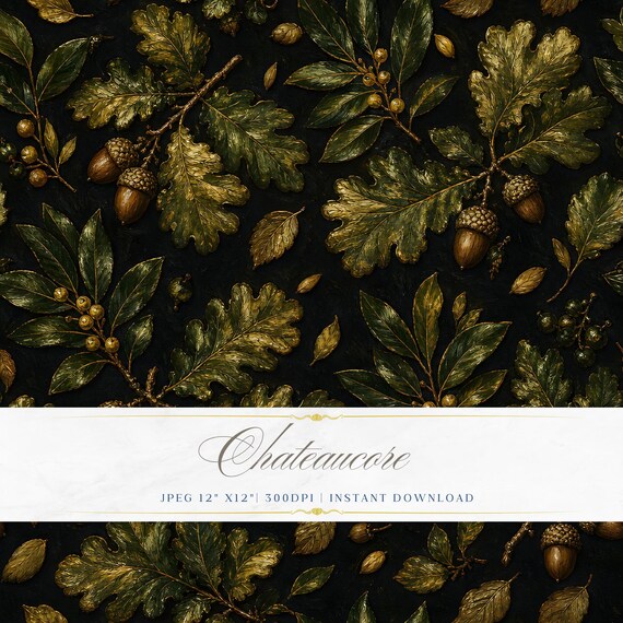 Dark Oak Acorn Seamless Pattern, Woodland Digital Paper, Antique Forest Tile