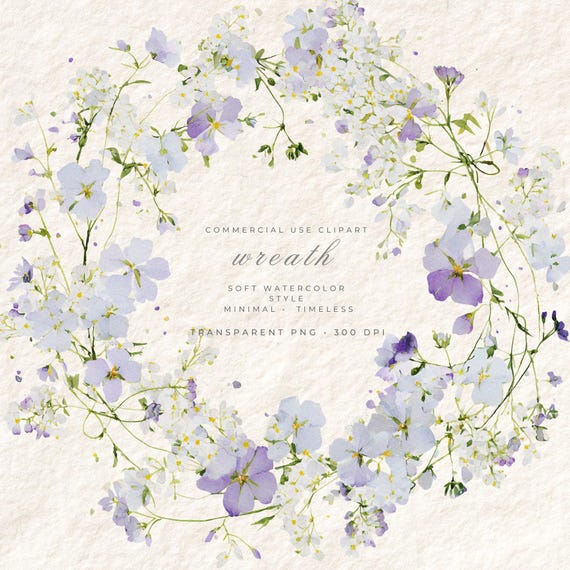 Garden Phlox Watercolor Wreath PNG Clipart, Soft Pastel Botanical Art, Wedding Card Design Transparent, Instant Download Commercial Use