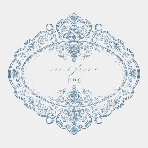 Vintage Ornamental Crest Frame PNG, Oval Wedding Monogram Border, Luxury Clipart