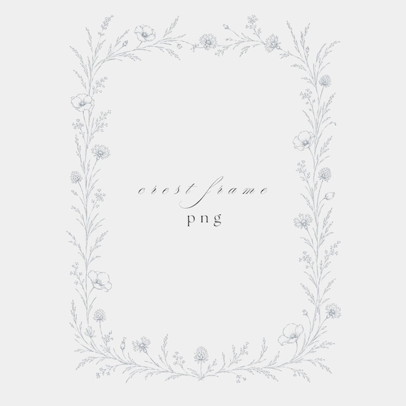 Wildflower Wreath Frame PNG | Fine Line Pencil Clipart | Wedding | Transparent | 300 DPI