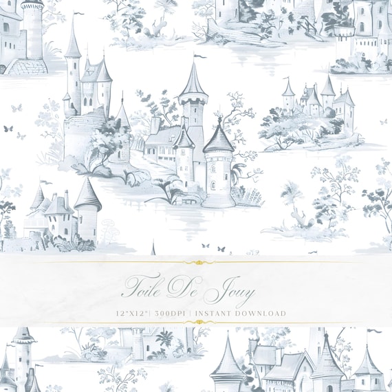 Castle Chinoiserie Toile de Jouy Seamless Pattern (Digital Download)