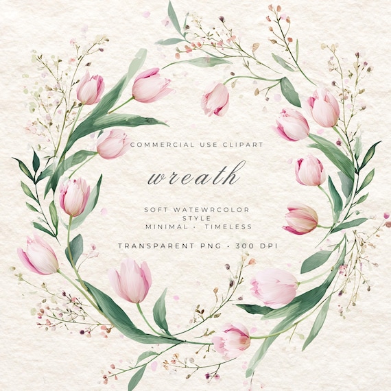 Tulip Floral Wreath PNG, Watercolor Flower Frame Clipart, Pink Spring Botanical Circle, Wedding Logo Frame, Baby Shower Invitation Design