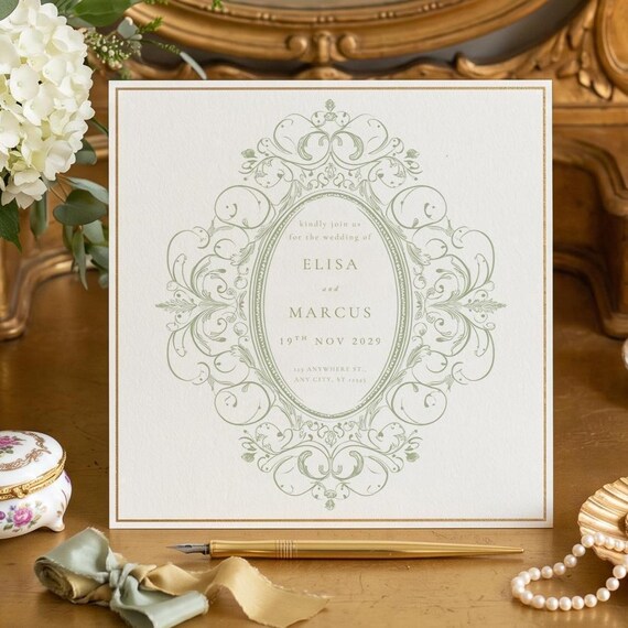 Luxury Sage Green Crest PNG, Wedding Monogram Frame, Oval Border Clipart