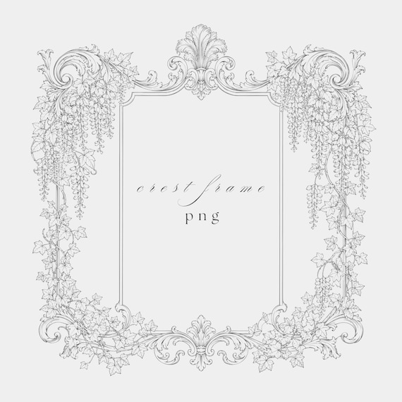 Floral Baroque Frame PNG | Fine Line Wedding Clipart | High Resolution | Transparent Art