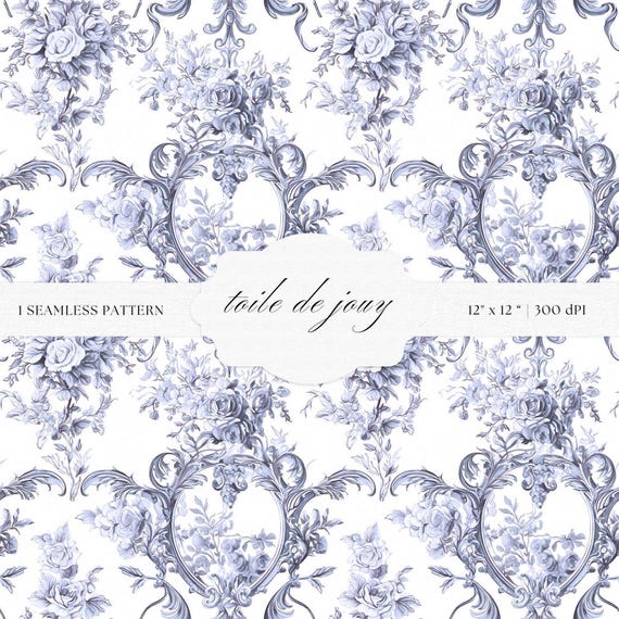 Blue and White Toile De Jouy Pattern | Seamless Baroque Art (Digital Download)