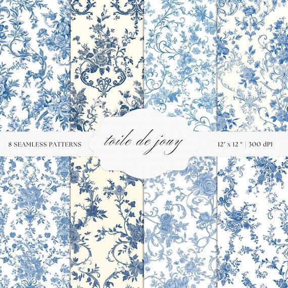 Toile De Jouy Seamless Patterns – Baroque Wallpaper, Scrapbooking (PNGs)