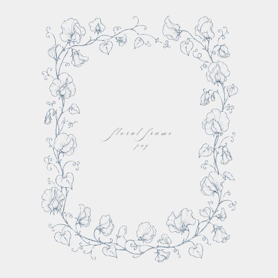 Sweet Pea Frame PNG | Fine Line Pencil Clipart | Wedding Stationery | Transparent | 300 DPI