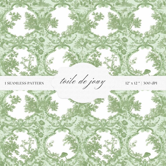 Sage Green Toile De Jouy Pattern | Seamless Baroque Art (Digital Download)