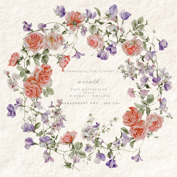 Cottage Garden Wreath PNG, Watercolor Flower Frame Clipart, Wedding Logo Frame, Baby Shower Invitation Border, Botanical Circle Design