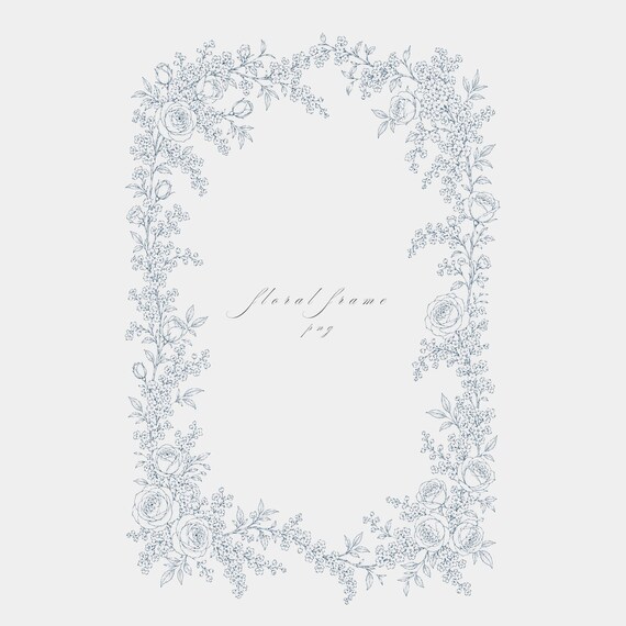Wreath Spirea Roses Frame PNG | Fine Line Pencil Clipart | Wedding | Transparent | 300 DPI